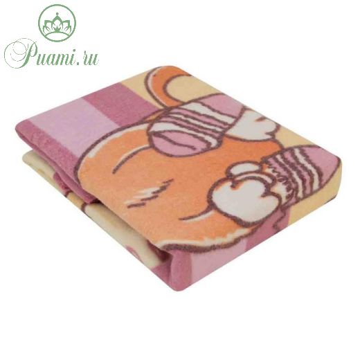 Одеяло байковое «Кот на кухне», размер 100х140 см цвет розовый