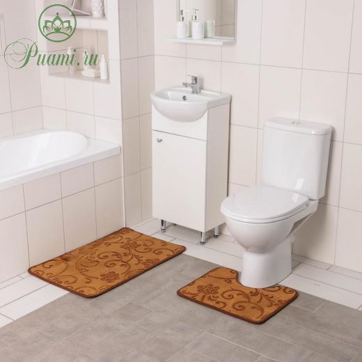 Набор ковриков для ванны и туалета Доляна «Афина», 2 шт: 40?50, 50?78 см, цвет коричневый