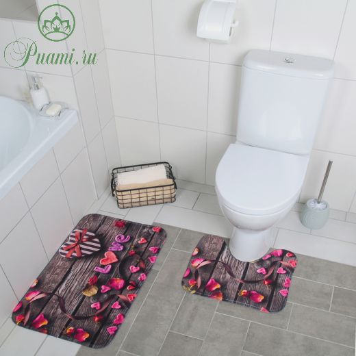 Набор ковриков для ванны и туалета Доляна «Ля мур», 2 шт: 40?45, 45?75 см