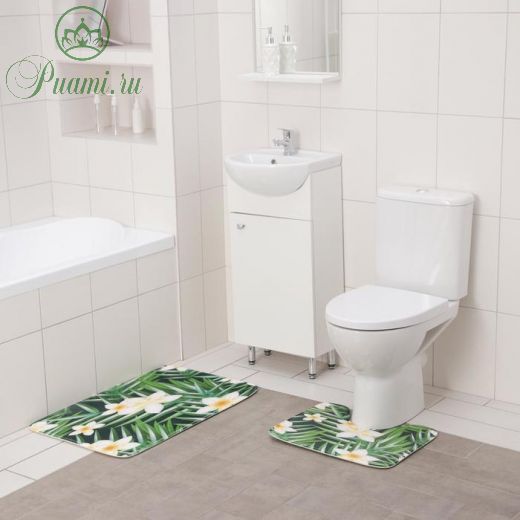 Набор ковриков для ванны и туалета Доляна «Гавайский цветок», 2 шт: 40?50, 50?80 см