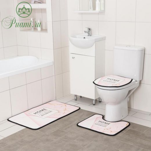 Набор ковриков для ванны и туалета Доляна Home, 3 шт: 50?80, 45?50, 38?43 см, цвет розовый