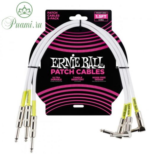 Набор кабелей инструментальных ERNIE BALL 6056 - 3 шт, длина 46 см, цвет белый.