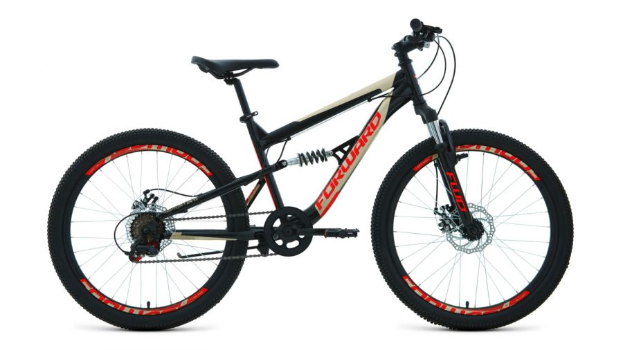 Велосипед FORWARD RAPTOR 24 2.0 D (24" 6 ск. рост. 15") 2022, чёрный/красный