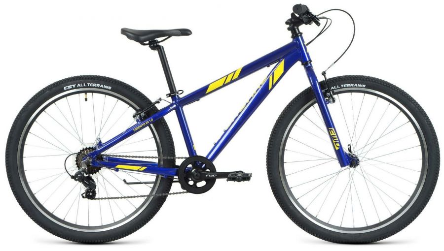 Горный (MTB) велосипед FORWARD TORONTO 26 1.2 (26" 7 ск. рост. 13") 2022, синий/жёлтый