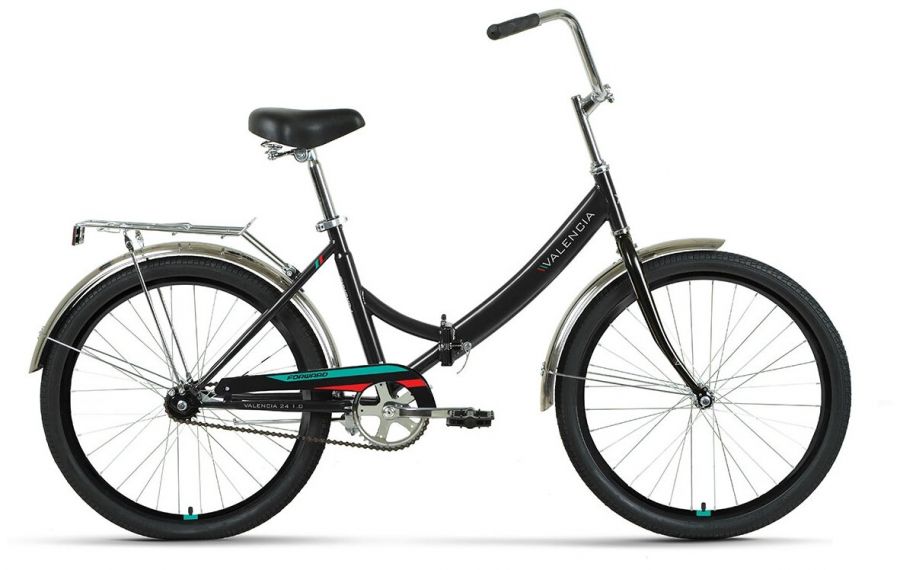 Городской велосипед FORWARD VALENCIA 24 1.0 (24" 1 ск. рост. 16") 2022, чёрный/красный