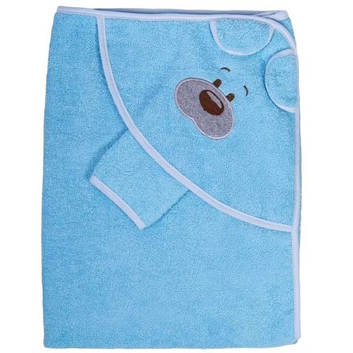 Купальное полотенце с уголком мишка, голубой 2V-KM002-MA