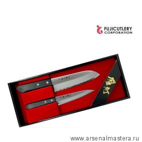 Набор Японских кухонных Ножей 2 шт, Сантоку длина лезвия 165 мм и Универсальный 135 мм, заточка 3000 FUJI CUTLERY Tojiro TJ-GIFTSET-A