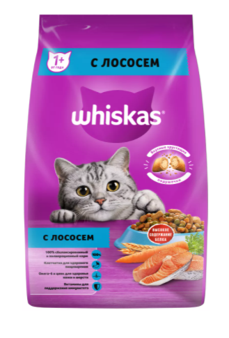 Сухой корм для кошек Whiskas, подушечки с паштетом, обед с лососем