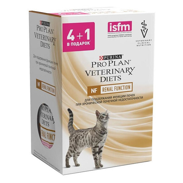 Влажный корм для кошек Pro Plan Veterinary Diets Renal Function NF при проблемах с почками с лососем с курицей 4+1