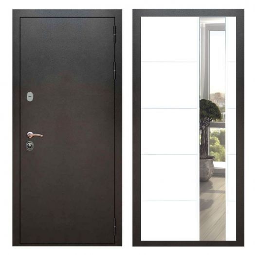 Дверь входная металлическая Армада H5 Серебро Антик  Зеркало ЛФЛС-19 Белый Софт
