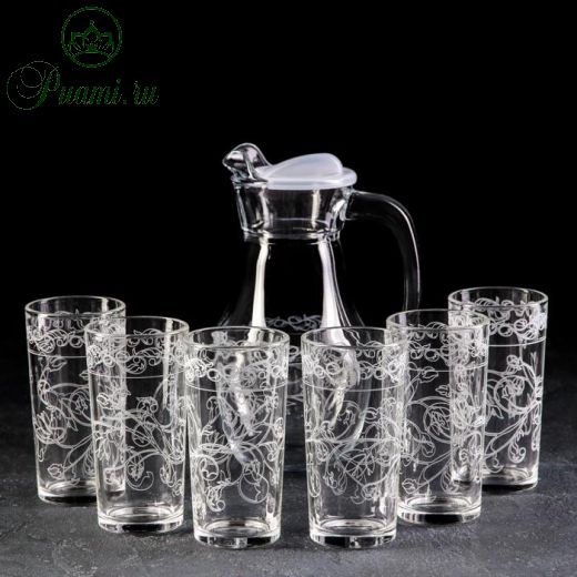 Набор питьевой с гравировкой «Флора», 7 предметов: графин 1 л, стаканы 230 мл, 6 шт