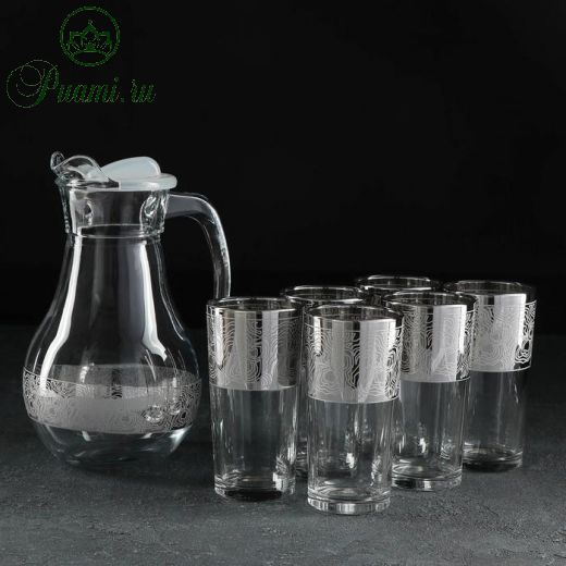 Набор питьевой Jungle, 7 предметов: графин 1 л, стакан 6?230 мл, с гравировкой и напылением, цвет серебро