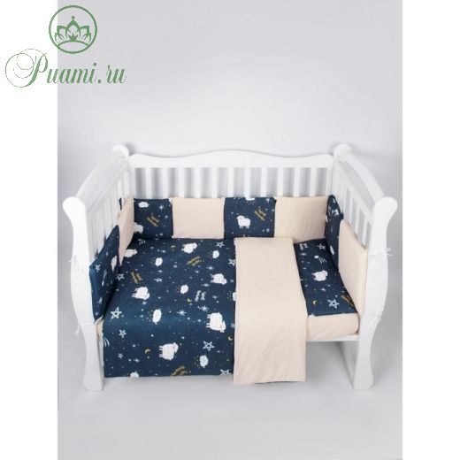 Комплект в кроватку 15 предметов (3+12 подушек-бортиков) AmaroBaby Galaxy, синий