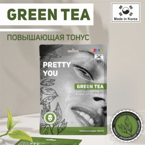 ANGY Ткан. маска д/лица «PRETTY YOU» GREEN TEA (тонизирующая), 25 мл