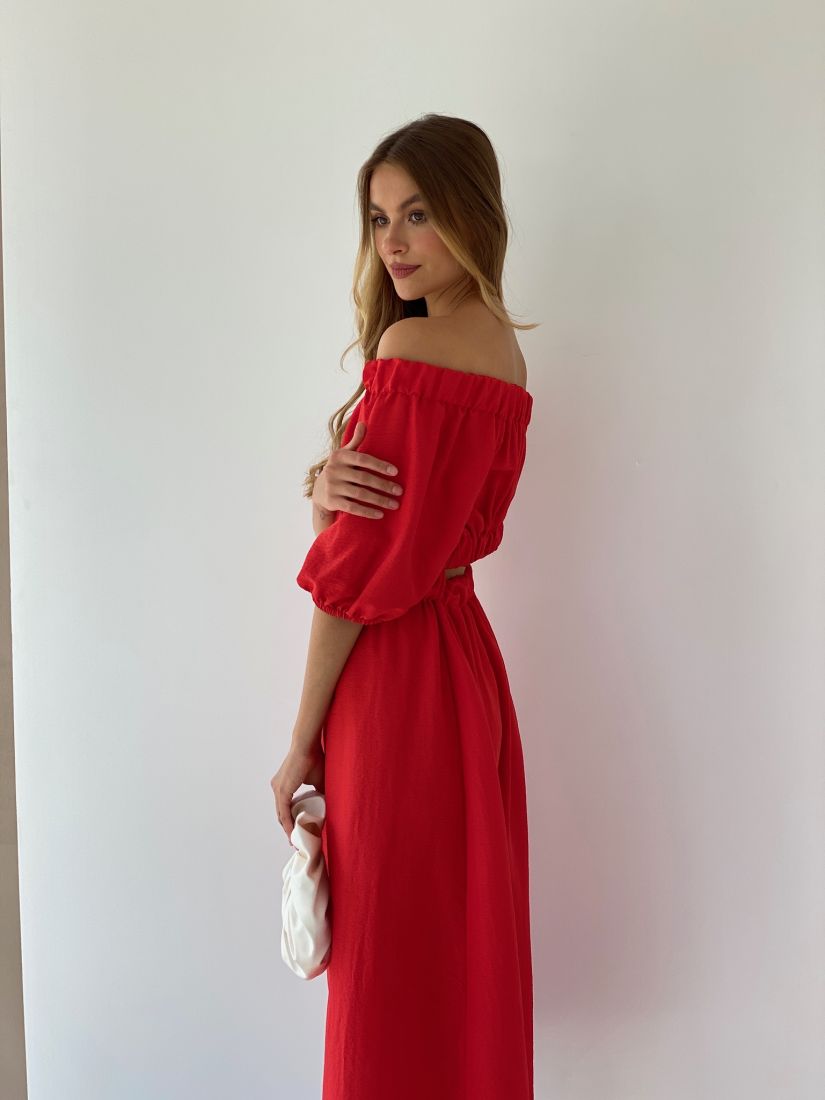 6616 Платье с открытой спинкой красное
