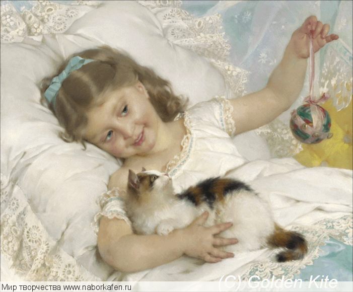Набор для вышивания "2519 A Girl Playing with a Kitten"