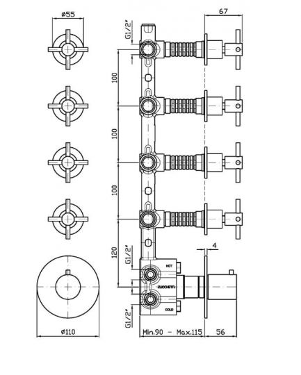 Смеситель для ванны и душа Zucchetti Helm ZHM662.X схема 2