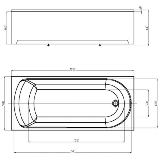 Пристенная прямоугольная ванна Акватек Ника 160х75 схема 2