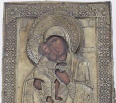 Феодоровская Икона Божьей Матери 19-го века с окладом (26*30см)