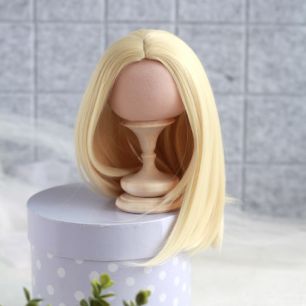 Волосы для кукол - Прямой парик без чёлки, блонд, 18 см.
