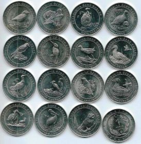Птицы Набор монет Турция 1 куруш 2018 (15 монет)