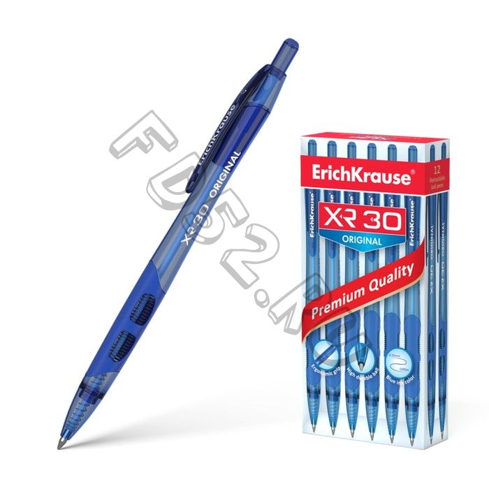 Ручка шариковая автоматическая XR-30, узел 0.7 мм, чернила синие, резиновый упор, длина линии письма 1000 метров (12 штук)