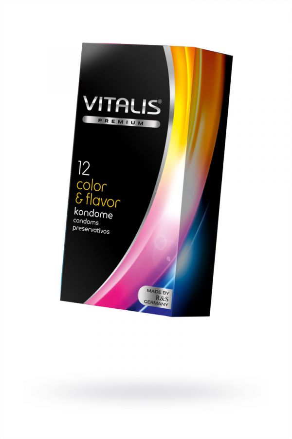 Презервативы VITALIS, PREMIUM,  цветные, аромат, 18 см, 5,3 см, 12 шт.