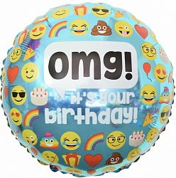 OMG (Обожемой), твой день рождения! фольгированный шар (смайлы) с гелием