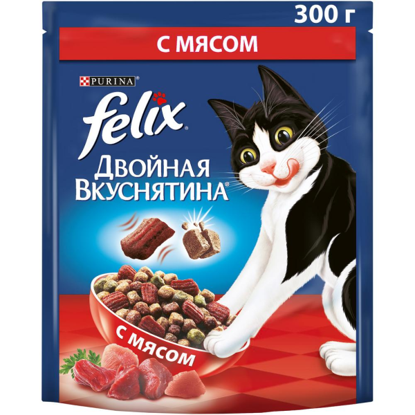 Сухой корм для кошек Felix Двойная Вкуснятина с мясом