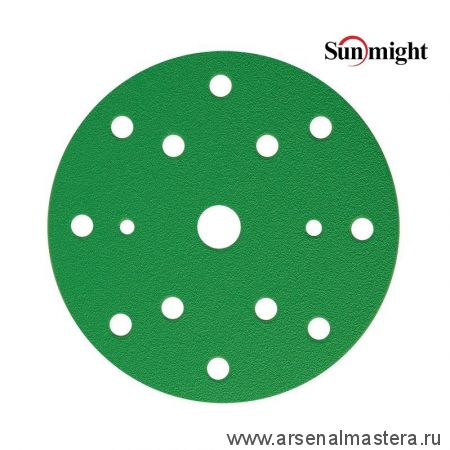 Шлифовальные круги комплект 100 шт FILM L312T 150 мм на липучке 15 отверстий зелёные P 600 SUNMIGHT 53018-100