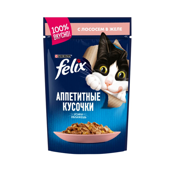 Влажный корм для кошек Felix Аппетитные кусочки с лососем в желе 85 гр