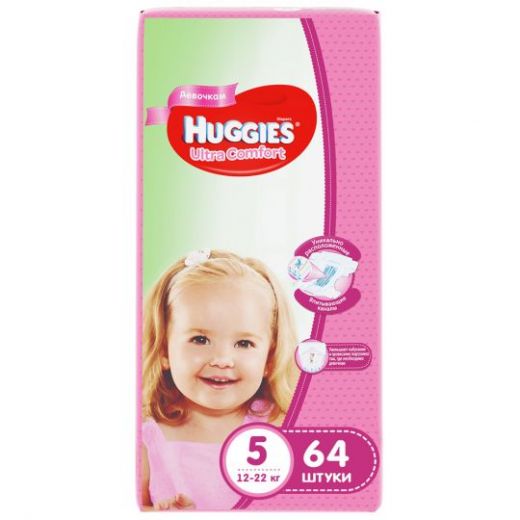 Подгузники Huggies Ultra Comfort для девочек 5 (12-22кг), 64шт