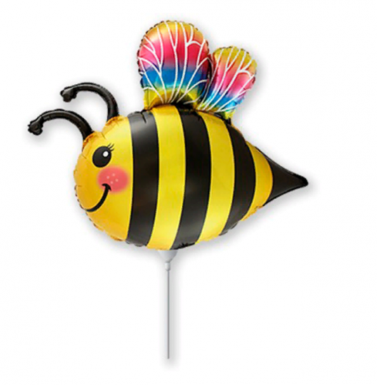 Радостная пчелка на палочке шар фольгированный БЕЗ гелия