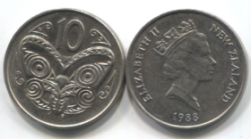Новая Зеландия 10 центов разные года  XF-VF