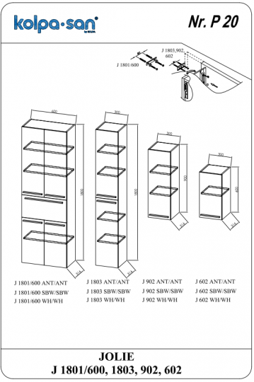Подвесной вертикальный шкаф Kolpa San JOLIE (Джоли) 30х60 схема 1