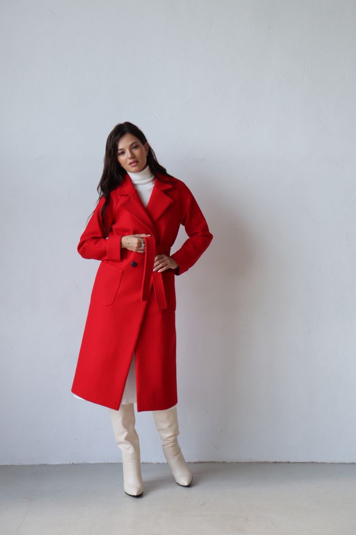 6232 Пальто-реглан с накладными карманами красное