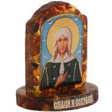 Икона Матрона Московская из янтаря на подставке Спаси и Сохрани