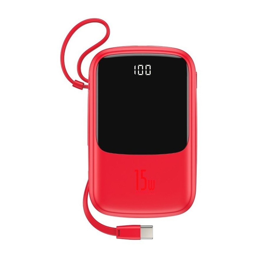 Baseus Q pow Digital Display 3A Power Bank 10000mAh (With Type-C Cable) Red (PPQD-A09)