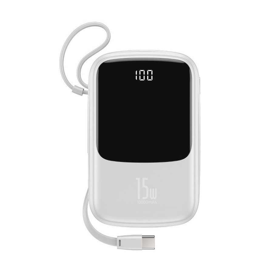 Baseus Q pow Digital Display 3A Power Bank 10000mAh (With Type-C Cable) White (PPQD-A02)