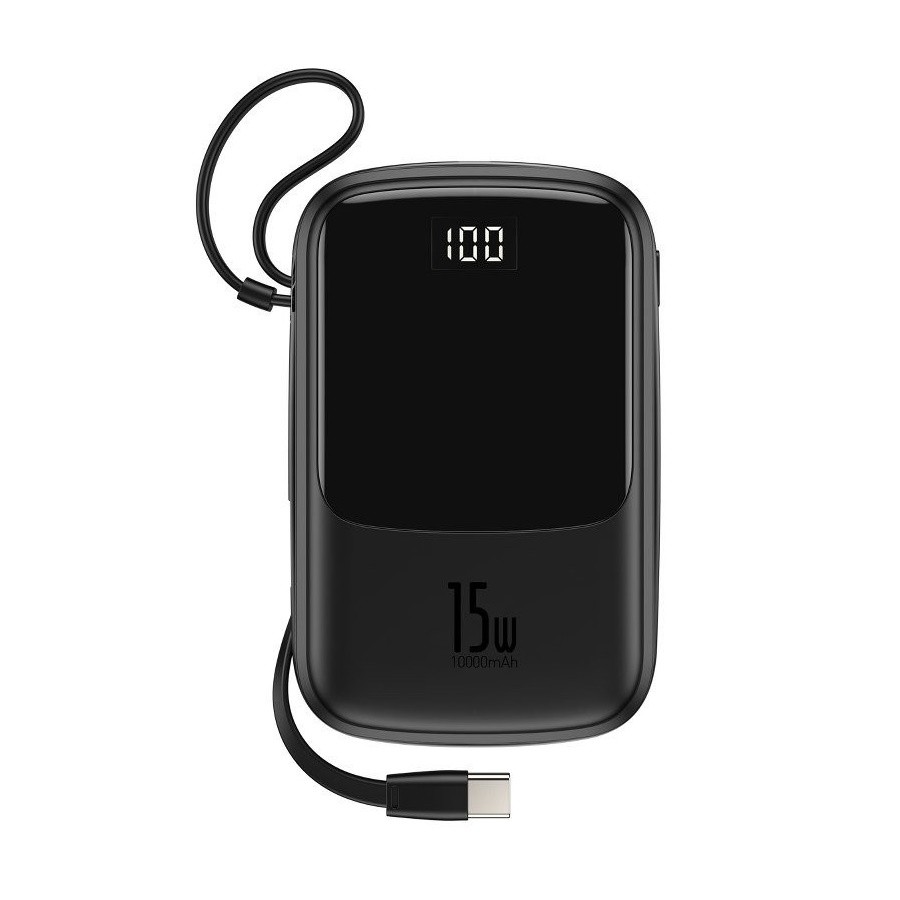 Baseus Q pow Digital Display 3A Power Bank 10000mAh (With Type-C Cable) Black (PPQD-A01)
