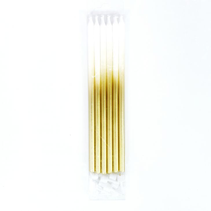 Свечи металлик белый и золотой 15 см (12 шт)