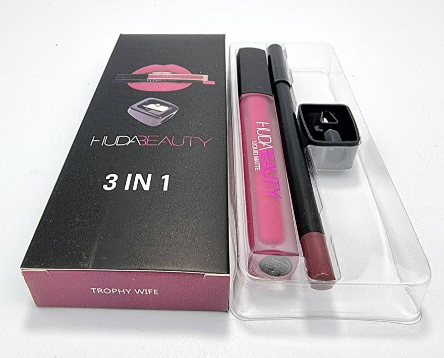 Жидкая помада, лайнер, точилка 3в1 Huda Beauty Liquid Matte 3 in 1 (Trophy wife )