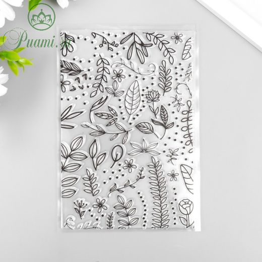 Штамп для творчества силикон "Листья и цветы" 16х11 см