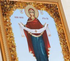 Покров Пресвятой Богородицы Икона Божией Матери с янтарем