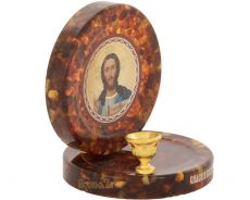 Икона Господь Вседержитель из янтаря складная с подсвечником Спаси Сохрани на магните
