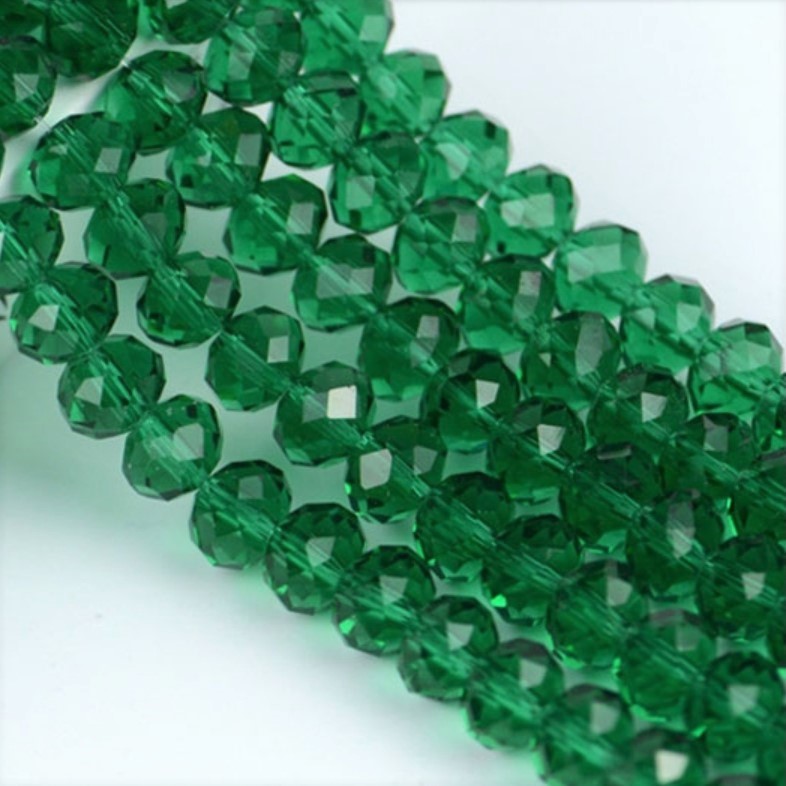 Бусины граненые Рондель (стекло) на нити цвет № 10 зеленый Павлиний Разные размеры (LSR-10)
