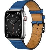 Apple Watch Hermès Series 8 45mm Silver Stainless Steel Case with H Diagonal Single Tour Bleu de France
