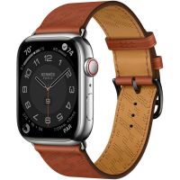 Apple Watch Hermès Series 8 45mm Silver Stainless Steel Case with H Diagonal Single Tour Gold