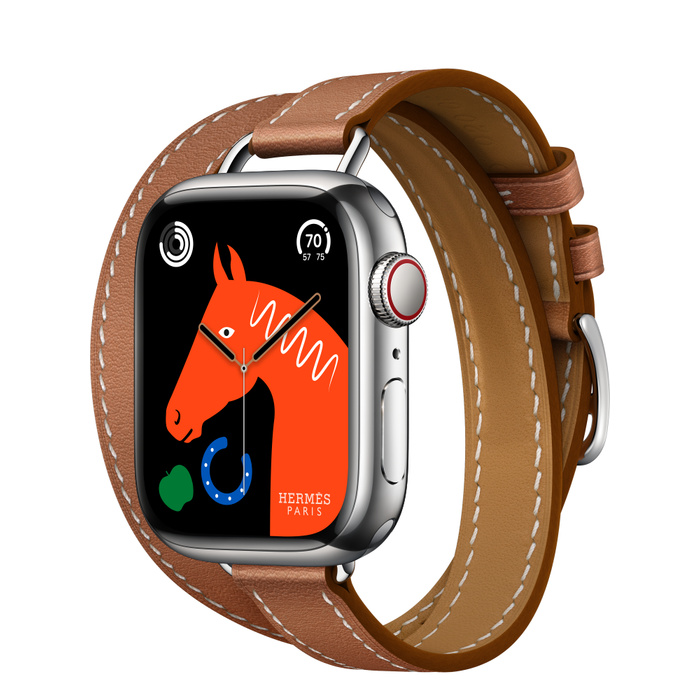 Apple Watch Hermès Series 8 41mm Silver Stainless Steel Case with Attelage Double Tour Gold