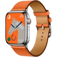 Apple Watch Hermès Series 8 45mm Silver Stainless Steel Case with Single Tour Orange
